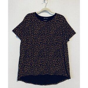 Zara Top Womens XL Cheetah Print Crew Neck Short Sleeve Hi Low Hem Knit Boho